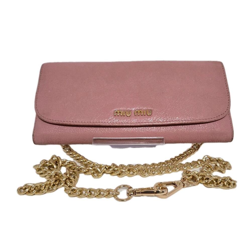 Miu Miu Pink Leather Half Moon Wallet w/Chain